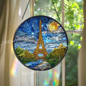 Attrape-soleil Tour Eiffel : décoration de vitrail ciel étoilé de Paris