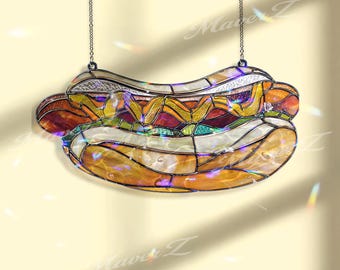 Atrapasueños acrílico con forma de perrito caliente, divertido adorno colgante para ventana con forma de comida, decoración de cocina colorida estilo vidriera, regalo único para amantes de la comida.