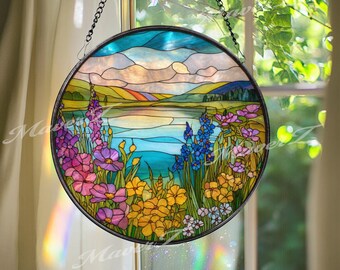 Wildflower Stained Glass Suncatcher: Colorful Meadow Window Art