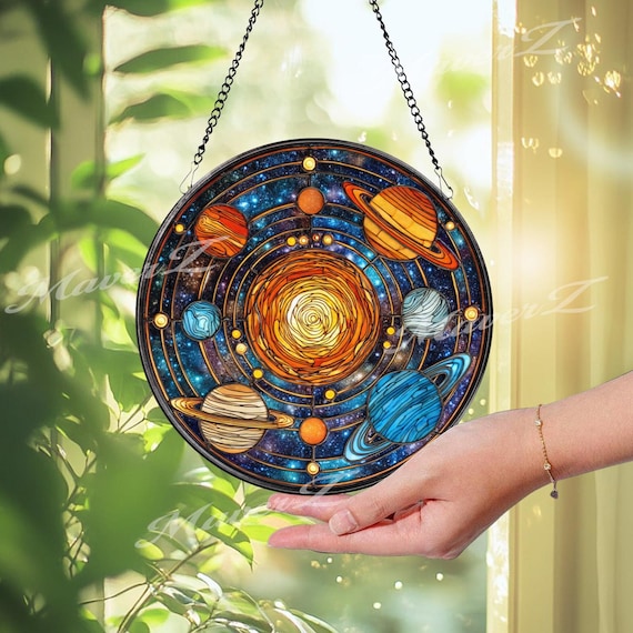 Solar System Stained Glass Suncatcher: Planetary Window Art - Etsy