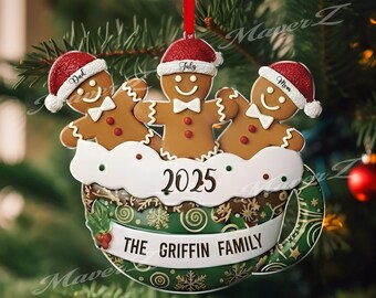 Personalized Resin Family Ornament,2025 Gingerbread Christmas Family Ornament, Gingerbread Family of 2,3,4,5,6 Ornament, Christmas Decor
