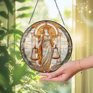 Lady Justice Suncatcher: Legal Office Decor, Scales of Justice Art