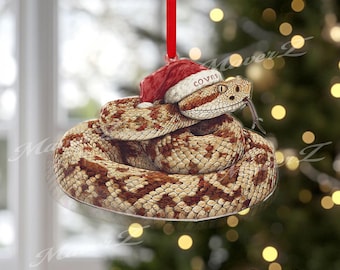 Christmas Snake Ornament, Cute Santa Hat Reptile Art, Snake Lover Gift, Unique Holiday Decor, Herpetology Ornament, 2D Christmas Ornament
