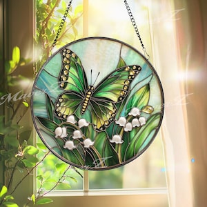 Butterfly & Lily of the Valley Suncatcher: Spring Floral Window Art