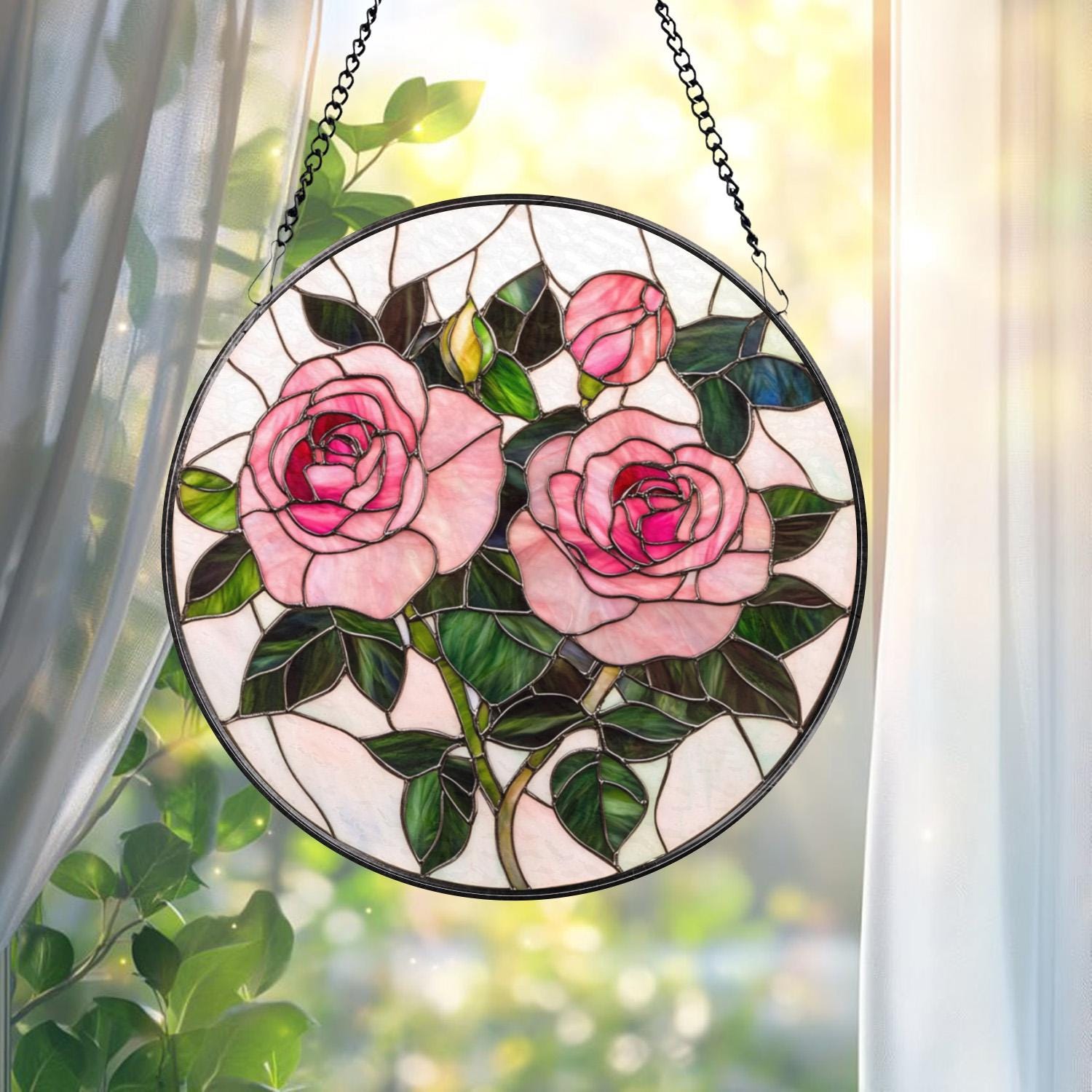 TOY's × INITY Pink rose Window Pink Rose Stained Glass - Etsy