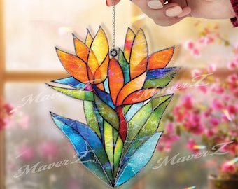 Bird of Paradise Acrylic Suncatcher, Tropical Flower Window Hanging, Colorful Floral Sun Catcher, Modern Botanical Decor