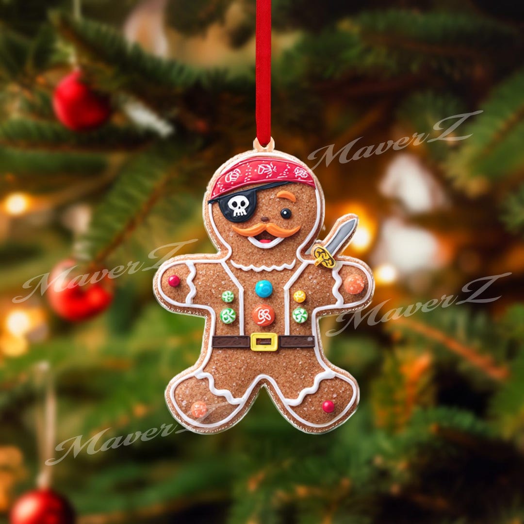 Pirate Gingerbread Ornament, Cute Christmas Cookie Art, Funny Holiday ...