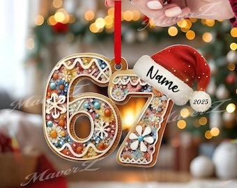 Six Seven Christmas Acrylic Ornament, Teen Slang Ornament, Funny Teenager Ornament, 67 Six Seven Santa Ornament, Gen Z Tween Ornament