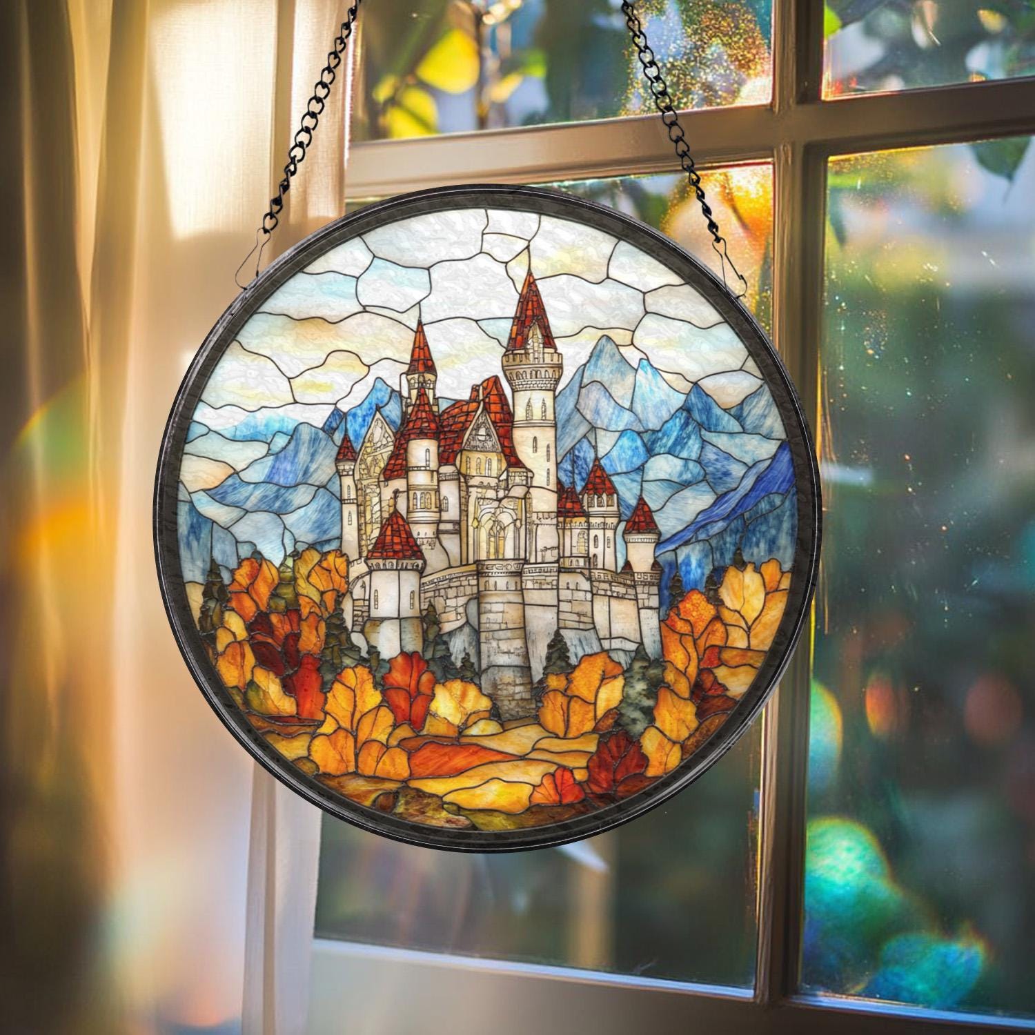 Neuschwanstein Castle Stained Glass Suncatcher: Fairytale German