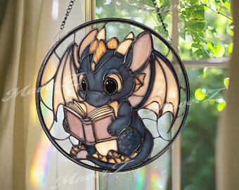 Baby Dragon Suncatcher: Stained Glass Window Panel, Fantasy Book Lover Gift