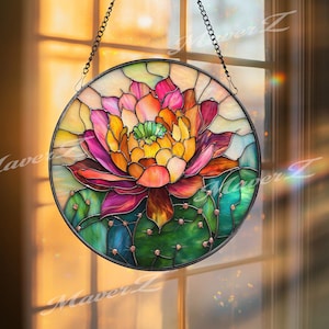 Lotus Flower Suncatcher: Vibrant Multicolor Glass Window Hanging