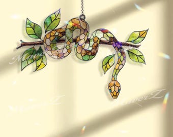 Snake Acrylic Suncatcher, Nature Serpent Window Hanging, Green Snake Sun Catcher, Botanical Decor, Unique Wildlife Gift