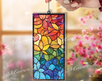 Abstract Floral Acrylic Suncatcher, Colorful Window Hanging, Modern Art Sun Catcher Panel, Rainbow Glass Style Decor Gift