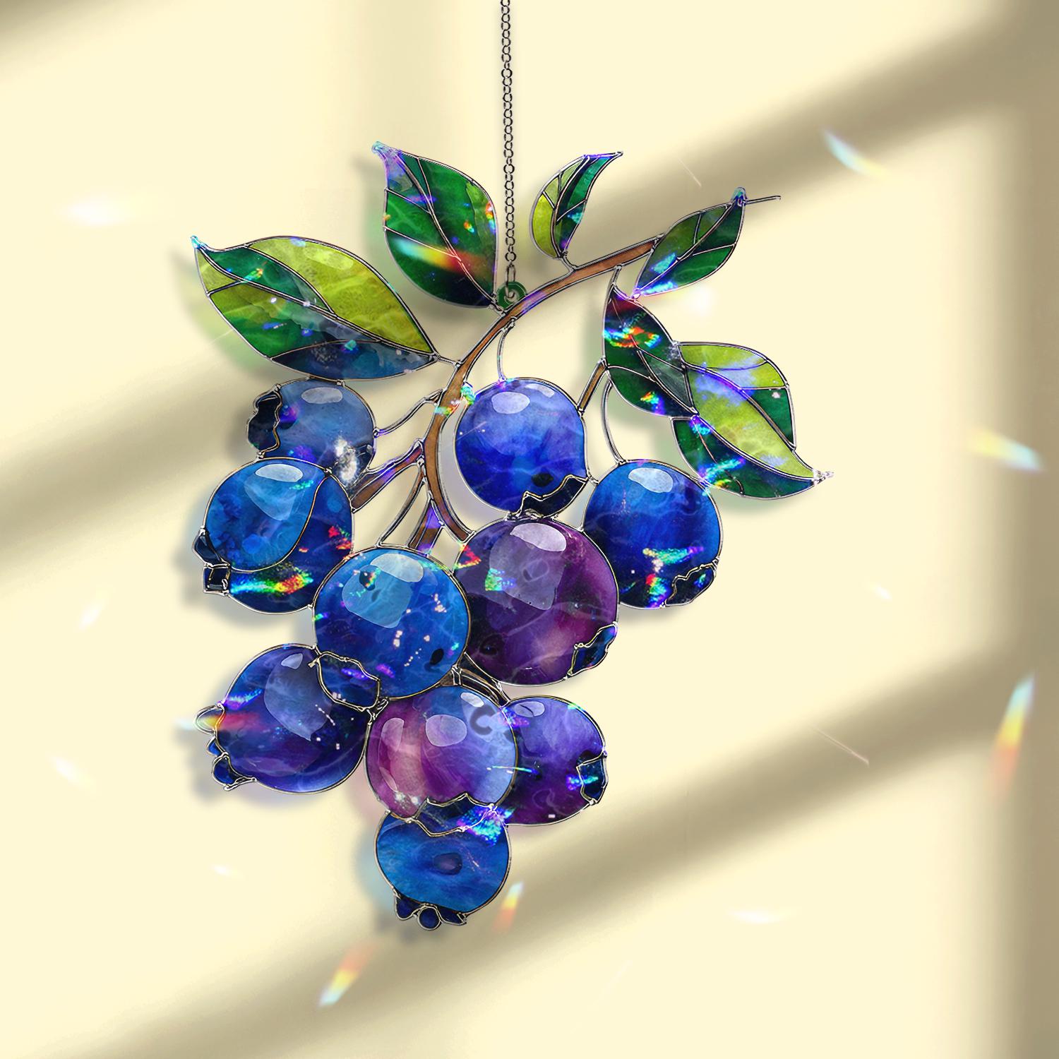 Small Berry Window Rings Blueberry Acrylic Suncatcher, Stained Glass Style Fruit Window Hanging ...