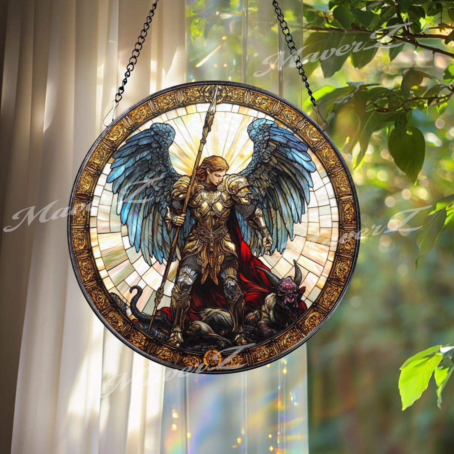 St. Michael Suncatcher: Archangel Window Art, Christian Home Decor
