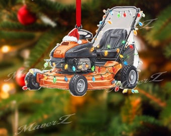 Christmas Lawn Mower Ornament, Festive Mower Decor With Lights And Santa Hat, Funny Landscaper Gift, Yard Work Holiday 2D Ornament