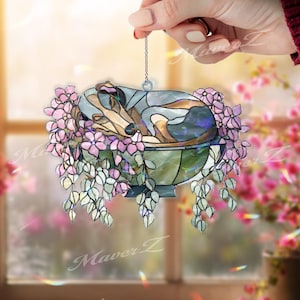 Sleeping Whippet Acrylic Suncatcher, Whippet Puppy in Hanging Flower Pot Window Decor, Stained Glass Style Dog Sun Catcher