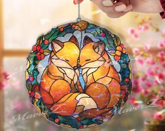 Fox Couple Acrylic Suncatcher, Woodland Love Window Hanging, Cute Fox Sun Catcher, Nature Animal Decor, Romantic Gift Idea