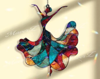Abstract Dancer Acrylic Suncatcher, Modern Ballet Window Hanging, Colorful Dance Sun Catcher, Art Glass Style Decor Gift