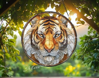 Tiger Stained Glass Suncatcher: Wildlife Window Decor, Nature Lover Gift