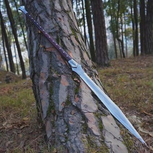Handmade Carbon Steel Viking Spear: Rosewood Handle, Leather Sheath