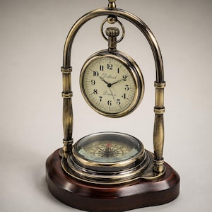 Personalised Gunmetal Desk Clock with Compass