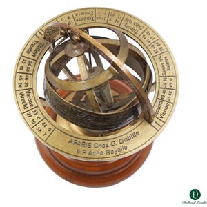 Personalised 22cm Bronze Armillary Sphere with Wood Base - Nautical Astrolabe Gift