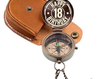 Personalised Bronze 18th Milestone Birthday Compass: Engraved Gift for Son or Daughter