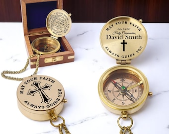Personalised Brass Compass Gift: First Communion, Confirmation, Baptism