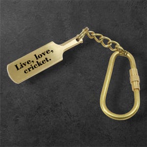 Personalised Brass Cricket Bat Keyring: Engraved Sports Keychain Gift
