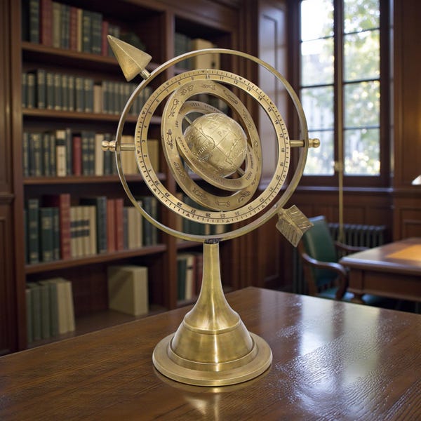 Esfera armilar de bronce personalizada de 10" con flecha.