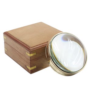 Large Paperweight Magnifying Glass with Wooden Box - Map Reader Magnifier