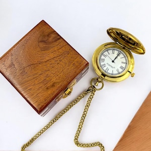 Custom The Voyager Pocket Watch with Wooden Box, Personalized Pocket Watch for Boyfriend, Husband Anniversary Gift, Groomsmen Pocket Watch