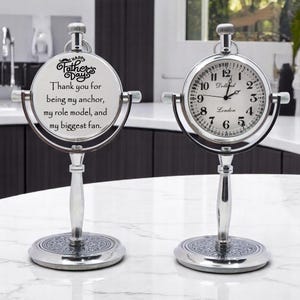 Personalised Silver Colour Desk Clock for Father&#39;s Day Gift | Custom Father&#39;s Day Present for Him | Engraved Office Clock Gift for Husband