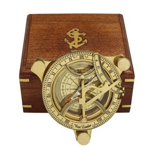 Personalised 4-Inch Brass Sundial Compass with Wooden Box