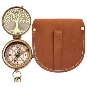 Custom Engraved Tree of Life Compass with Leather Case