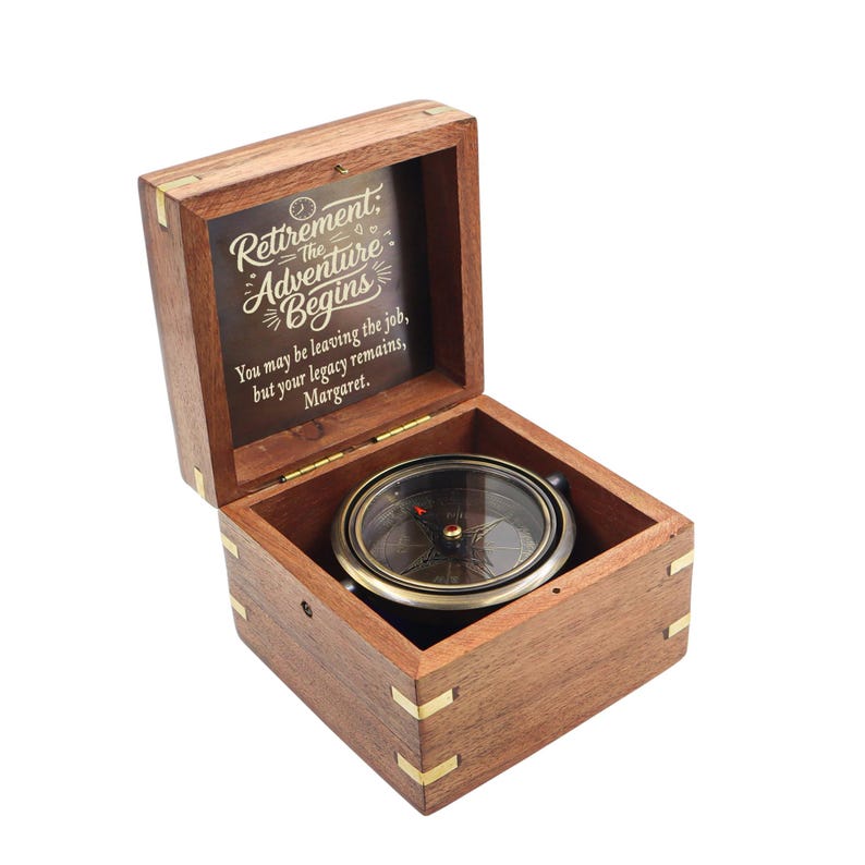Engraved Gunmetal Heritage Gimbal Compass in Wood Box: Retirement Gift ...