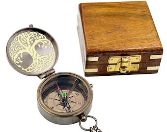 Personalised Bronze Compass with Leather Case: Engraved Gift with Your Message