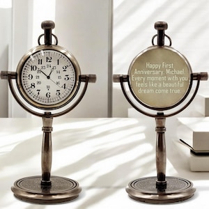 Orologio da tavolo in bronzo personalizzato per regalo del 1° anniversario / Personalizza regali di anniversario di carta / Regalo del 1° anniversario per il marito con citazioni
