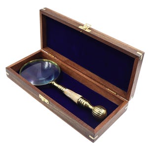 Perlmutt Messing Lupe mit Holz Box
