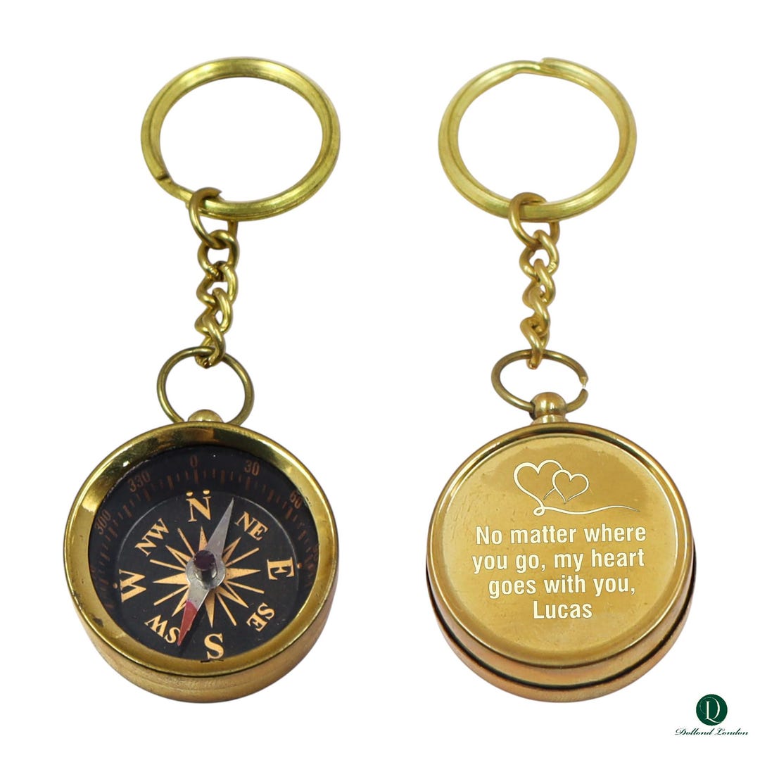 Personalised Brass Compass Keychain: Engraved Keyring With Your