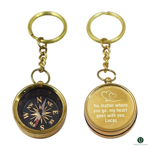 Personalised Brass Compass Keychain: Engraved Metal Keyring