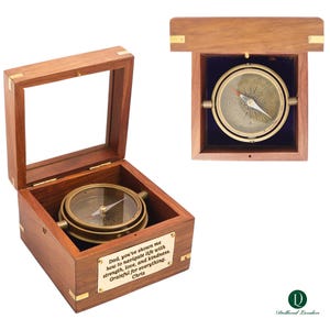 Personalised Father&#39;s Day Gimbal Compass with Wooden Box | Custom Father&#39;s Day Gift with your Text | Engraved Working Compass for Husband