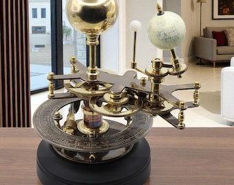 Personalised Handmade Orrery Solar System Model: Mechanical Planetarium with Sun, Earth, Moon