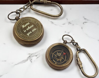 Personalisierte Bronze Kompass Schlüsselring