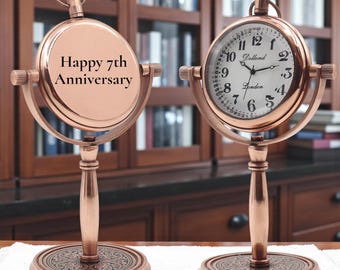 Personalised Copper Desk Clock - 7th Anniversary Gift