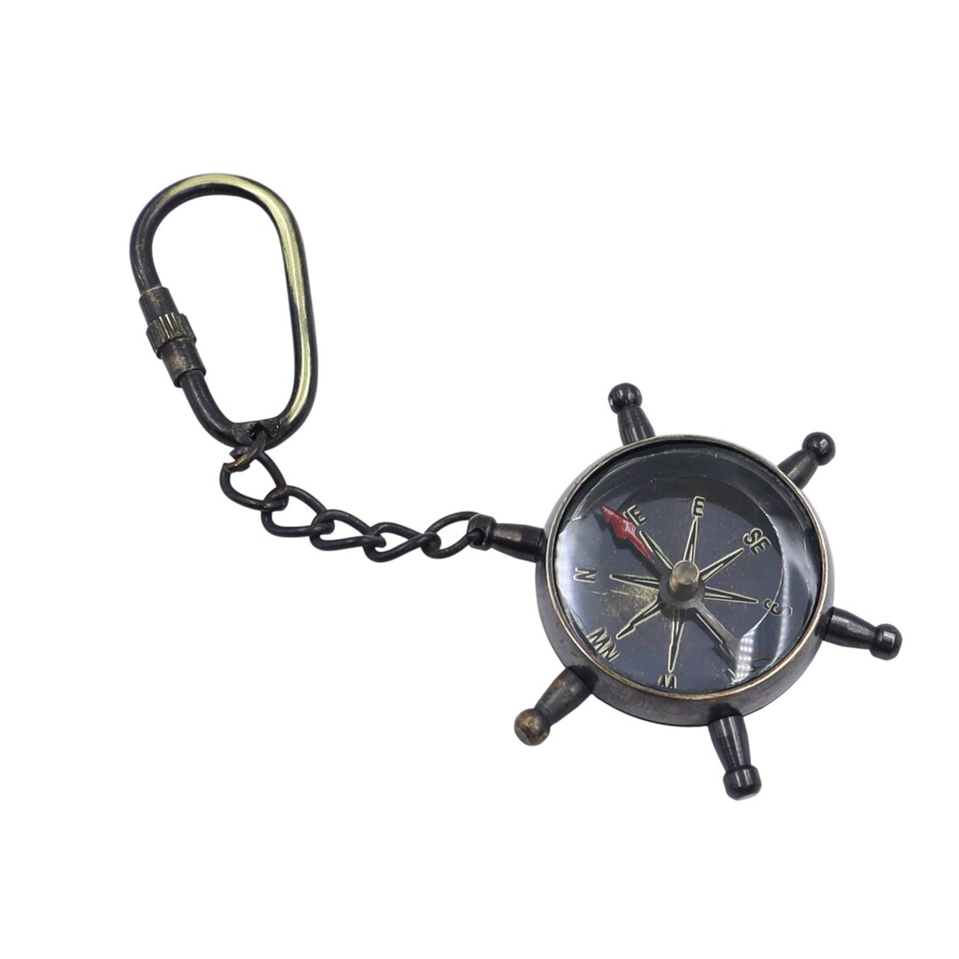 Ship Wheel Compass Keychain: Brass, Chrome, Bronze, Gunmetal - Etsy