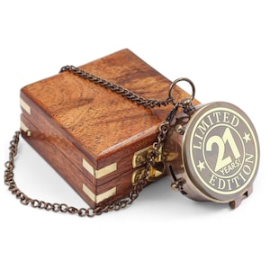 Personalised 21st Birthday Compass with Leather Case: Engraved Gift with Box