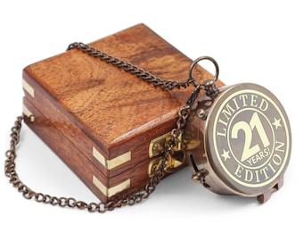 パーソナライズされた21歳の誕生日コンパス（レザーケース付き）：刻印入りギフトボックス付き