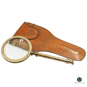 Lente d'ingrandimento portatile in stile vintage con custodia in pelle / Lente d'ingrandimento artigianale con manico / Lente d'ingrandimento retrò da 30 cm con copertura